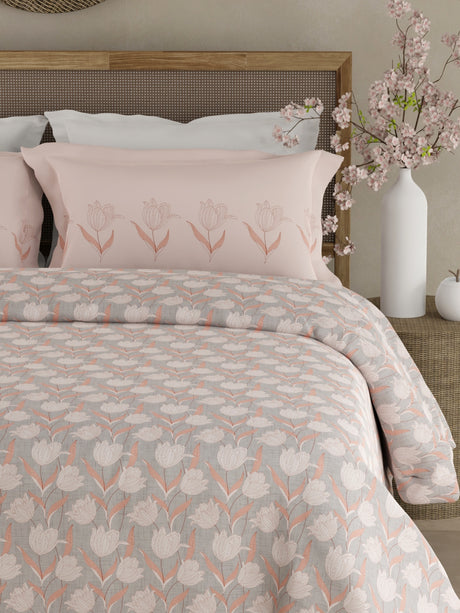 Valatia 100% Cotton 200 TC Pink Floral King Bedsheet with 2 Pillow Covers