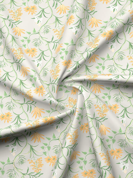 Valatia 100% Cotton 200 TC Yellow & Green Floral King Bedsheet with 2 Pillow Covers