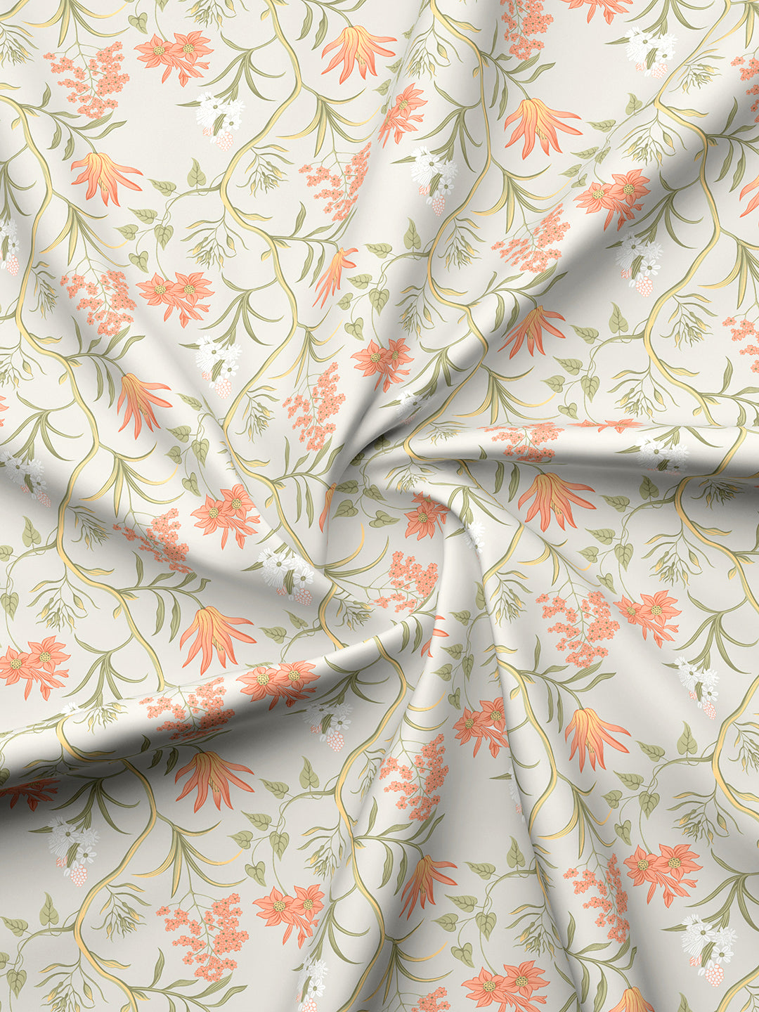 Valatia 100% Cotton 200 TC Orange & Green Floral King Bedsheet with 2 Pillow Covers