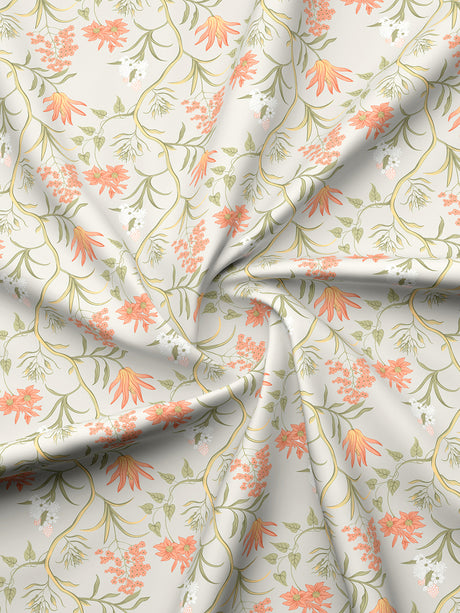 Valatia 100% Cotton 200 TC Orange & Green Floral King Bedsheet with 2 Pillow Covers