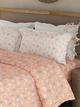 Valatia 100% Cotton 200 TC Peach Floral King Bedsheet with 2 Pillow Covers