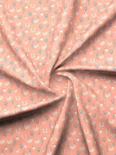 Valatia 100% Cotton 200 TC Peach Floral King Bedsheet with 2 Pillow Covers