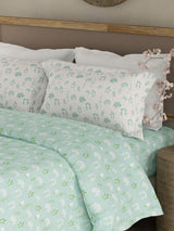 Valatia 100% Cotton 200 TC Green Floral King Bedsheet with 2 Pillow Covers