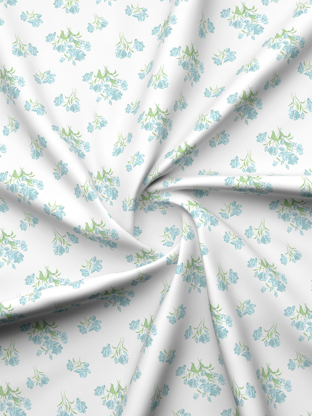 Valatia 100% Cotton 200 TC White & Green Floral King Fitted Bedsheet with 2 Pillow Covers