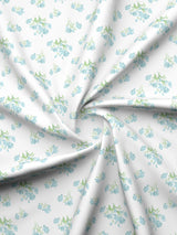 Valatia 100% Cotton 200 TC White & Green Floral King Fitted Bedsheet with 2 Pillow Covers