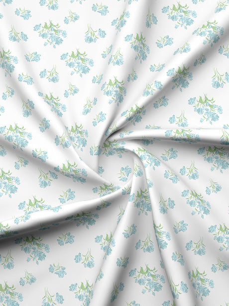 Valatia 100% Cotton 200 TC White & Green Floral King Fitted Bedsheet with 2 Pillow Covers