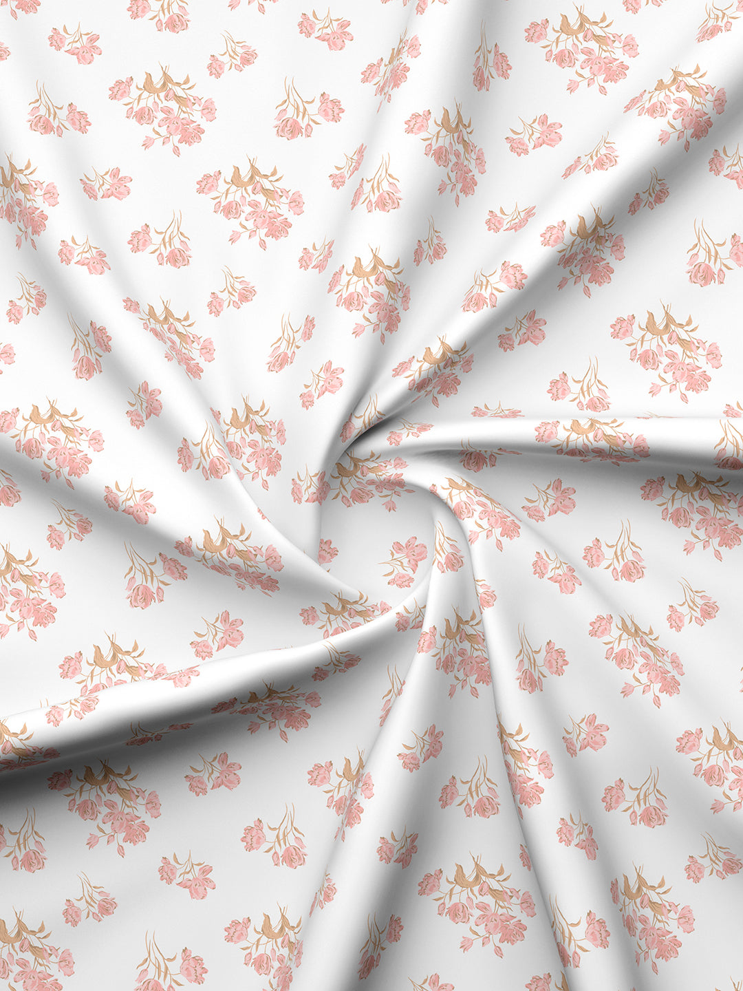 Valatia 100% Cotton 200 TC Peach & White Floral King Fitted Bedsheet with 2 Pillow Covers