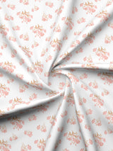 Valatia 100% Cotton 200 TC Peach & White Floral King Fitted Bedsheet with 2 Pillow Covers