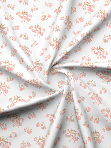 Valatia 100% Cotton 200 TC Peach & White Floral King Fitted Bedsheet with 2 Pillow Covers