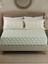Valatia 100% Cotton 200 TC Grey & White Floral King Fitted Bedsheet with 2 Pillow Covers