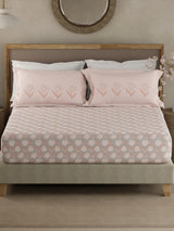 Valatia 100% Cotton 200 TC Pink & Grey Floral King Fitted Bedsheet with 2 Pillow Covers