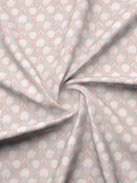 Valatia 100% Cotton 200 TC Pink & Grey Floral King Fitted Bedsheet with 2 Pillow Covers