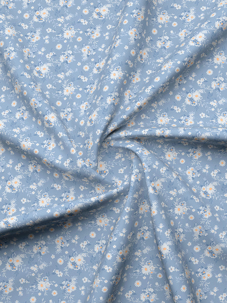 Valatia 100% Cotton 200 TC Blue Floral King Fitted Bedsheet with 2 Pillow Covers