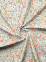 Valatia 100% Cotton 200 TC Orange & Green Floral King Fitted Bedsheet with 2 Pillow Covers