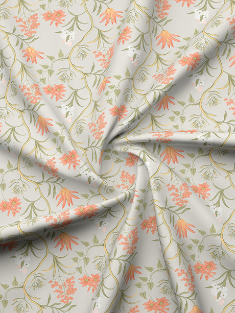 Valatia 100% Cotton 200 TC Orange & Green Floral King Fitted Bedsheet with 2 Pillow Covers