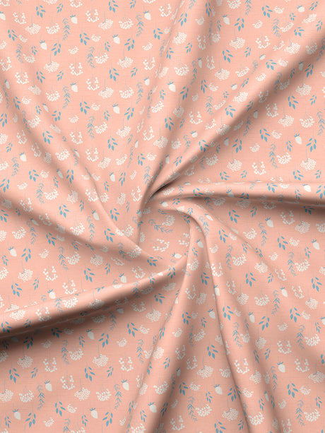 Valatia 100% Cotton 200 TC Peach Floral King Fitted Bedsheet with 2 Pillow Covers