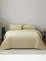 100% Cotton, 300 TC | King Size Bedding Set | 1 Bedsheet with 1 Duvet Cover & 4 Pillow Covers | Emblem Collection - Beige