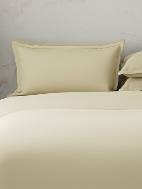 100% Cotton, 300 TC | King Size Bedding Set | 1 Bedsheet with 1 Duvet Cover & 4 Pillow Covers | Emblem Collection - Beige
