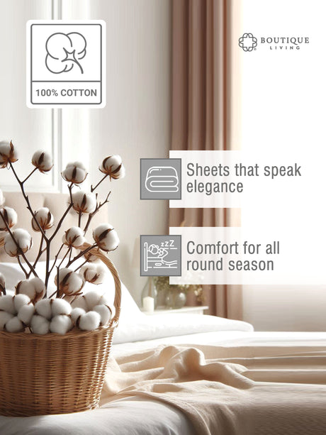100% Cotton, 300 TC | King Size Bedding Set | 1 Bedsheet with 1 Duvet Cover & 4 Pillow Covers | Emblem Collection - White