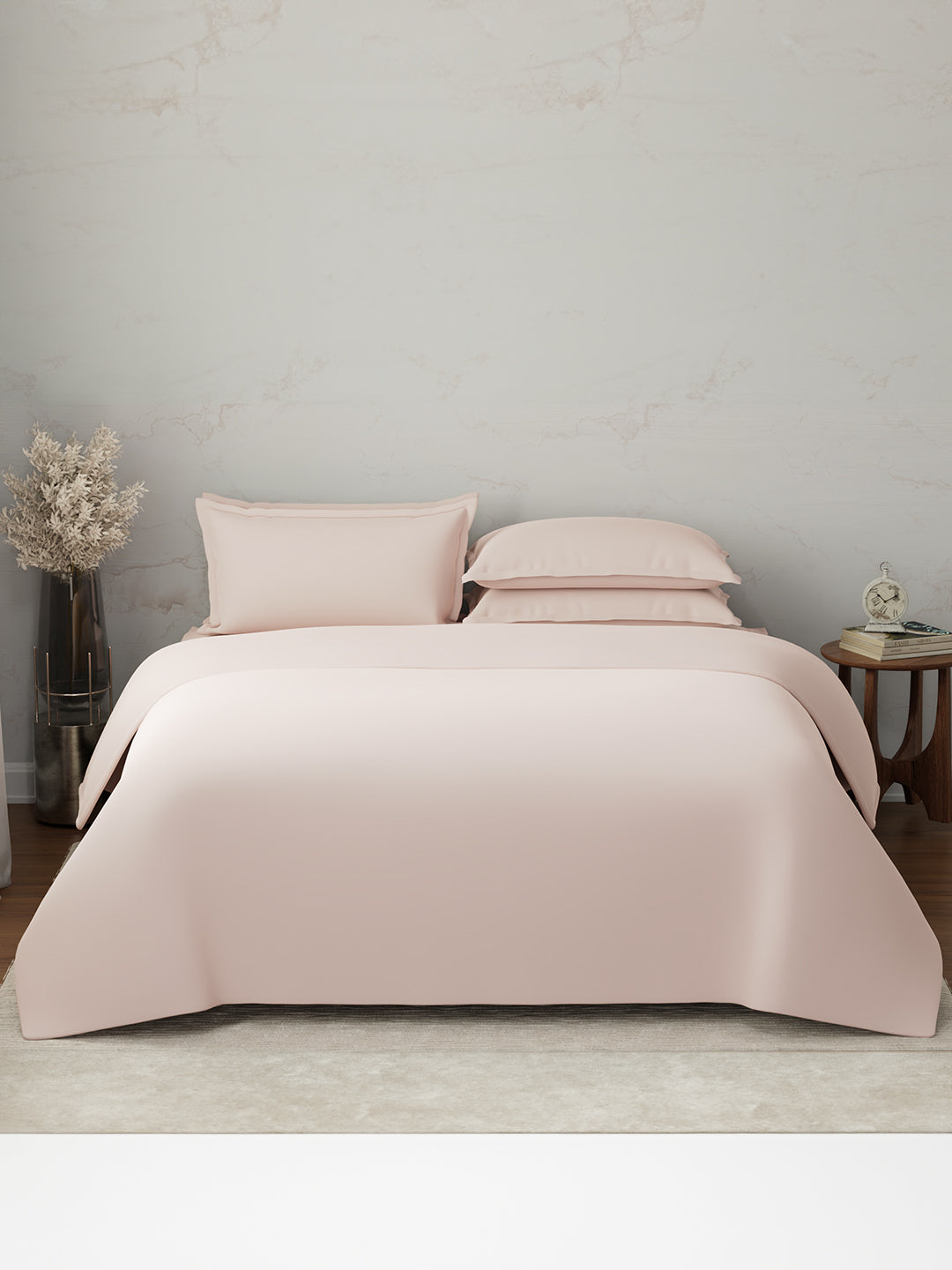 100% Cotton, 300 TC | King Size Bedding Set | 1 Bedsheet with 1 Duvet Cover & 4 Pillow Covers | Emblem Collection - Pink