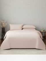 100% Cotton, 300 TC | King Size Bedding Set | 1 Bedsheet with 1 Duvet Cover & 4 Pillow Covers | Emblem Collection - Pink