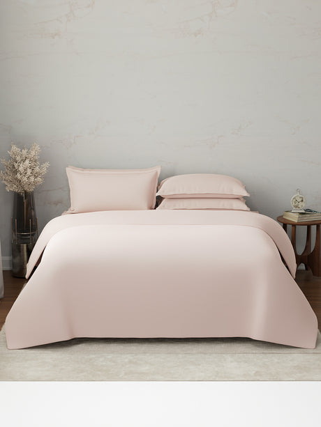 100% Cotton, 300 TC | King Size Bedding Set | 1 Bedsheet with 1 Duvet Cover & 4 Pillow Covers | Emblem Collection - Pink