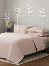 100% Cotton, 300 TC | King Size Bedding Set | 1 Bedsheet with 1 Duvet Cover & 4 Pillow Covers | Emblem Collection - Pink
