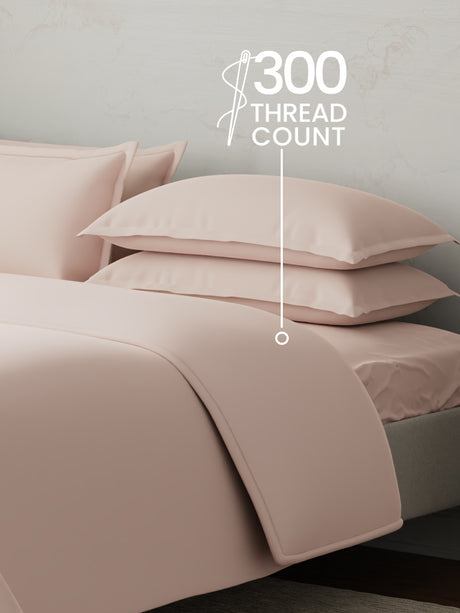 100% Cotton, 300 TC | King Size Bedding Set | 1 Bedsheet with 1 Duvet Cover & 4 Pillow Covers | Emblem Collection - Pink