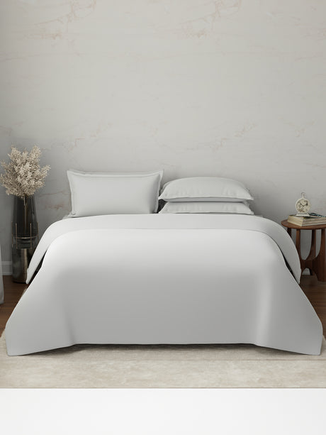 100% Cotton, 300 TC | King Size Bedding Set | 1 Bedsheet with 1 Duvet Cover & 4 Pillow Covers | Emblem Collection - White