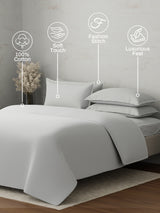 100% Cotton, 300 TC | King Size Bedding Set | 1 Bedsheet with 1 Duvet Cover & 4 Pillow Covers | Emblem Collection - White