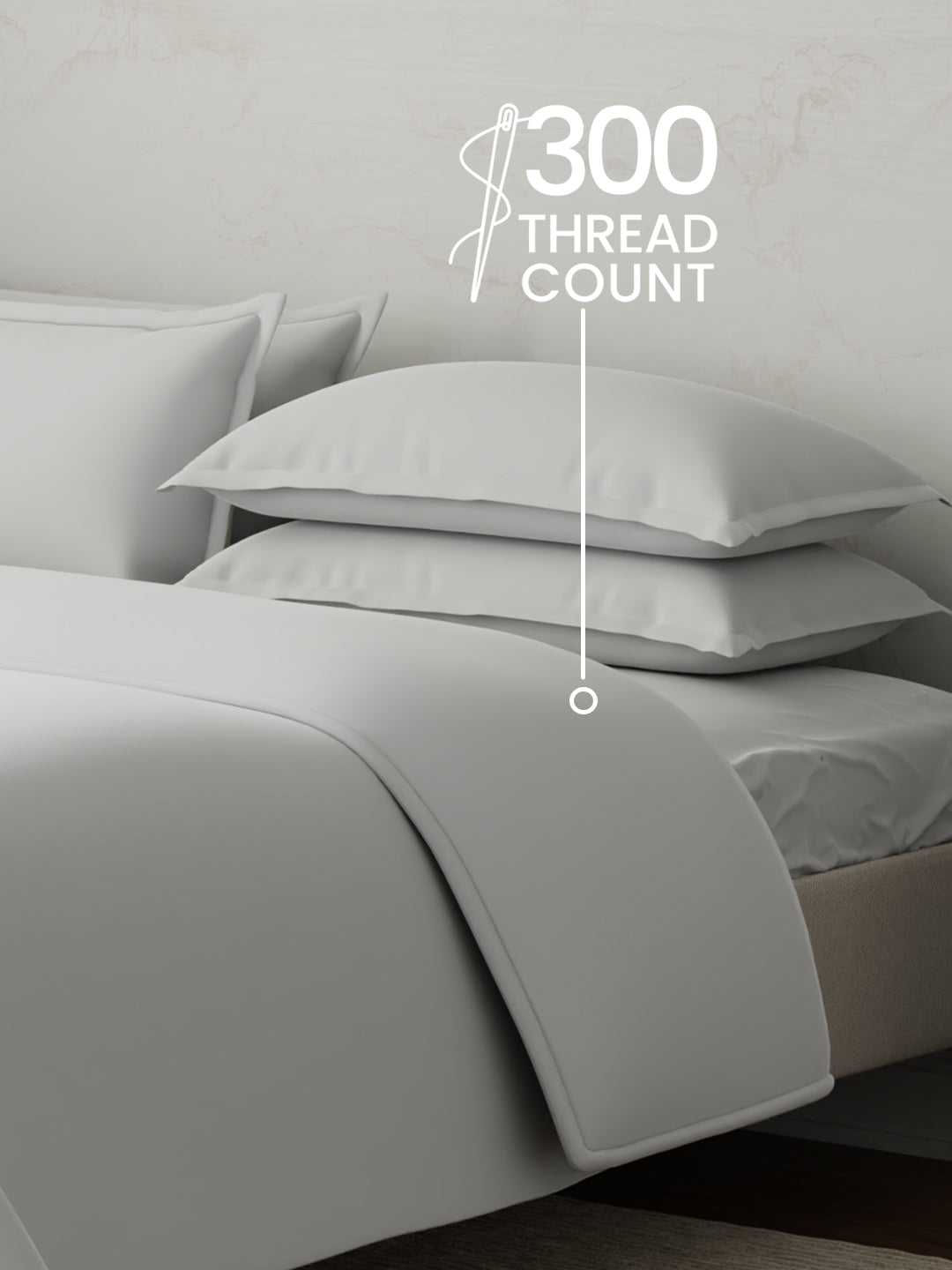 100% Cotton, 300 TC | King Size Bedding Set | 1 Bedsheet with 1 Duvet Cover & 4 Pillow Covers | Emblem Collection - White