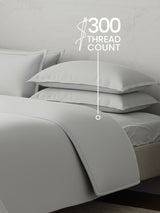 100% Cotton, 300 TC | King Size Bedding Set | 1 Bedsheet with 1 Duvet Cover & 4 Pillow Covers | Emblem Collection - White