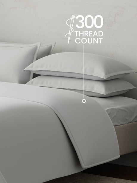 100% Cotton, 300 TC | King Size Bedding Set | 1 Bedsheet with 1 Duvet Cover & 4 Pillow Covers | Emblem Collection - White