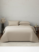 100% Cotton, 300 TC | King Size Bedding Set | 1 Bedsheet with 1 Duvet Cover & 4 Pillow Covers | Emblem Collection - Beige