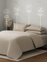 100% Cotton, 300 TC | King Size Bedding Set | 1 Bedsheet with 1 Duvet Cover & 4 Pillow Covers | Emblem Collection - Beige