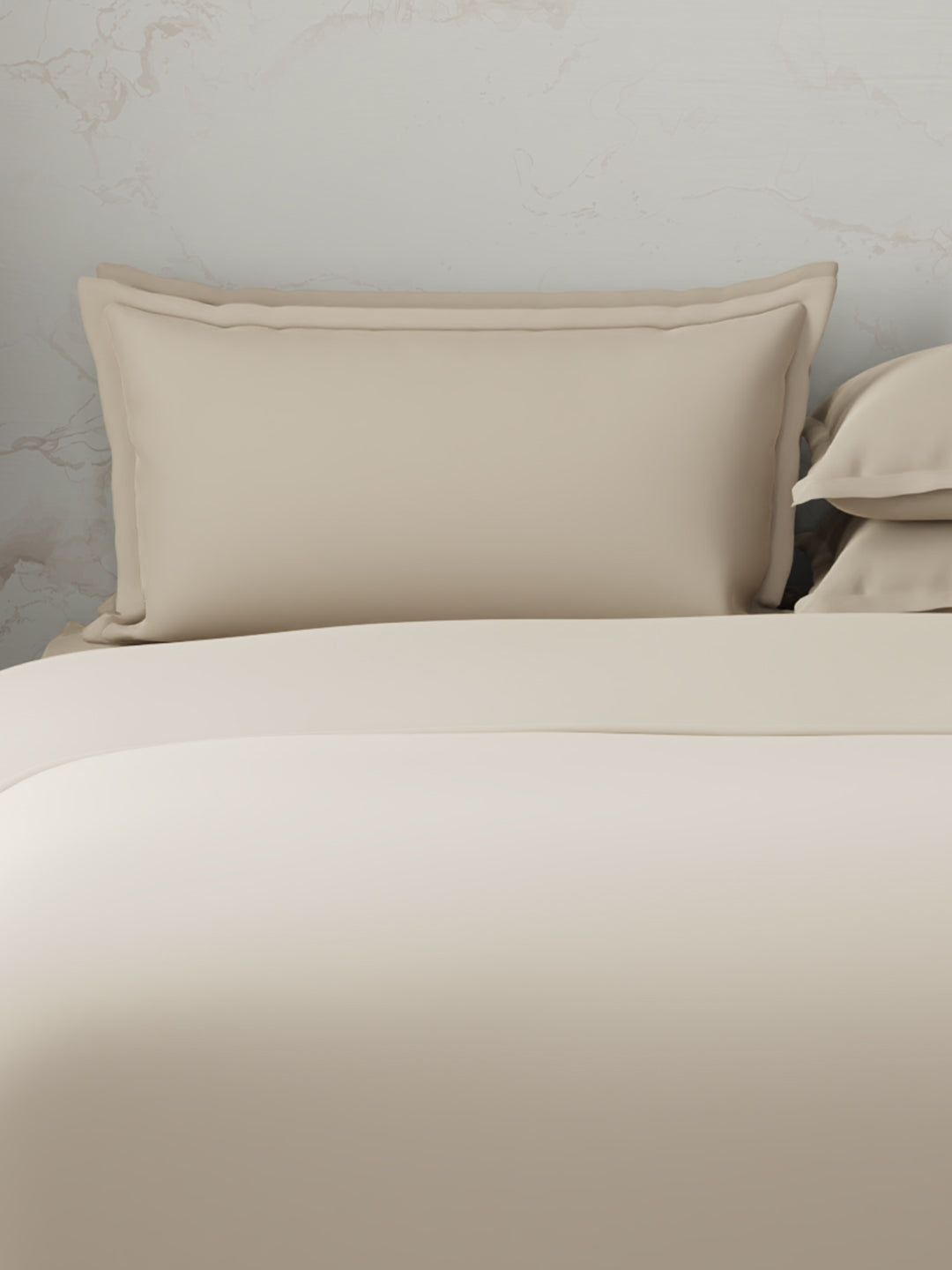 100% Cotton, 300 TC | King Size Bedding Set | 1 Bedsheet with 1 Duvet Cover & 4 Pillow Covers | Emblem Collection - Beige