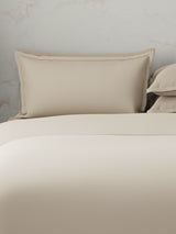 100% Cotton, 300 TC | King Size Bedding Set | 1 Bedsheet with 1 Duvet Cover & 4 Pillow Covers | Emblem Collection - Beige