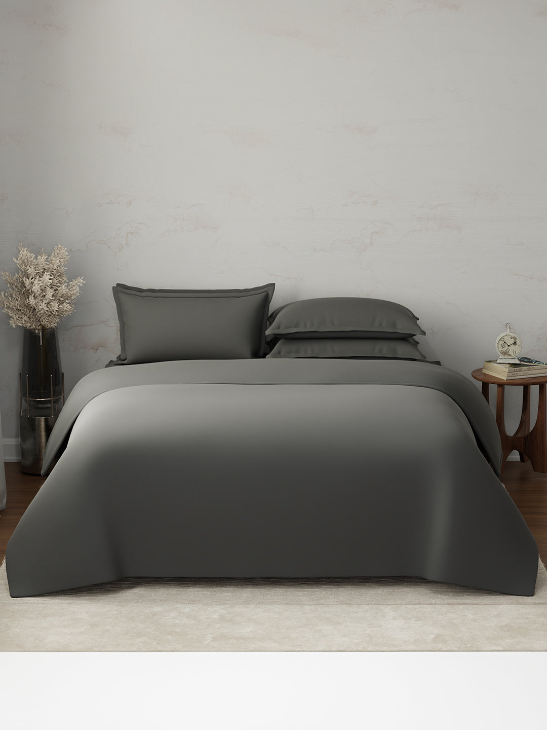 100% Cotton, 300 TC | King Size Bedding Set | 1 Bedsheet with 1 Duvet Cover & 4 Pillow Covers | Emblem Collection - Grey