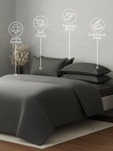 100% Cotton, 300 TC | King Size Bedding Set | 1 Bedsheet with 1 Duvet Cover & 4 Pillow Covers | Emblem Collection - Grey