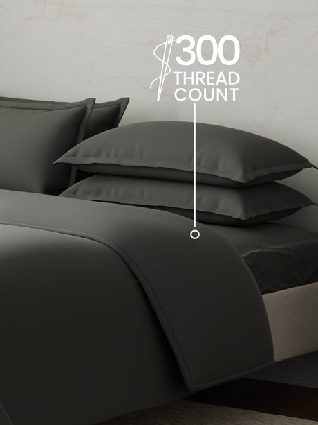 100% Cotton, 300 TC | King Size Bedding Set | 1 Bedsheet with 1 Duvet Cover & 4 Pillow Covers | Emblem Collection - Grey