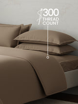 100% Cotton, 300 TC | King Size Bedding Set | 1 Bedsheet with 1 Duvet Cover & 4 Pillow Covers | Emblem Collection - Brown