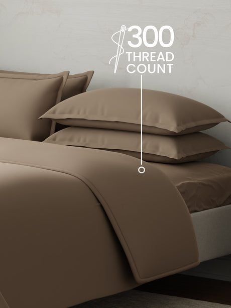 100% Cotton, 300 TC | King Size Bedding Set | 1 Bedsheet with 1 Duvet Cover & 4 Pillow Covers | Emblem Collection - Brown