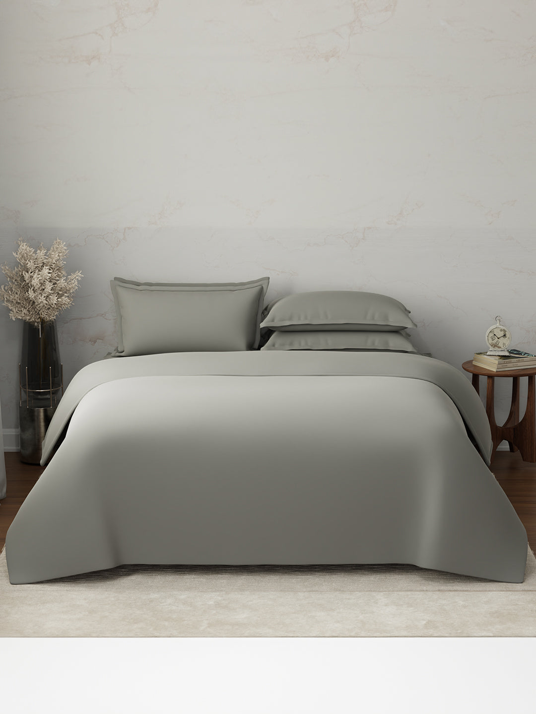 100% Cotton, 300 TC | King Size Bedding Set | 1 Bedsheet with 1 Duvet Cover & 4 Pillow Covers | Emblem Collection - Grey