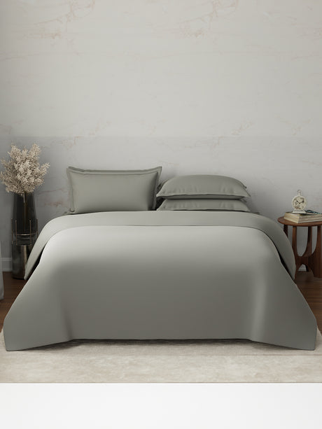 100% Cotton, 300 TC | King Size Bedding Set | 1 Bedsheet with 1 Duvet Cover & 4 Pillow Covers | Emblem Collection - Grey