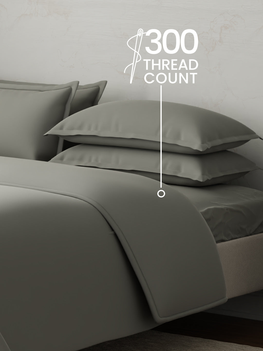 100% Cotton, 300 TC | King Size Bedding Set | 1 Bedsheet with 1 Duvet Cover & 4 Pillow Covers | Emblem Collection - Grey