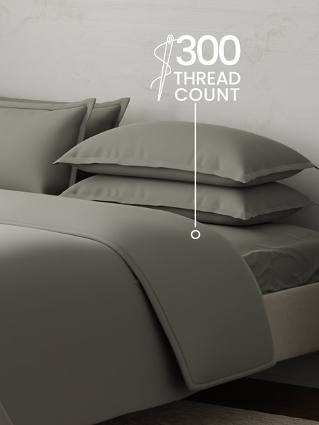100% Cotton, 300 TC | King Size Bedding Set | 1 Bedsheet with 1 Duvet Cover & 4 Pillow Covers | Emblem Collection - Grey