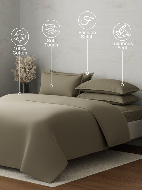 100% Cotton, 300 TC | King Size Bedding Set | 1 Bedsheet with 1 Duvet Cover & 4 Pillow Covers | Emblem Collection - Green
