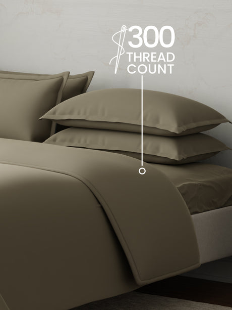 100% Cotton, 300 TC | King Size Bedding Set | 1 Bedsheet with 1 Duvet Cover & 4 Pillow Covers | Emblem Collection - Green