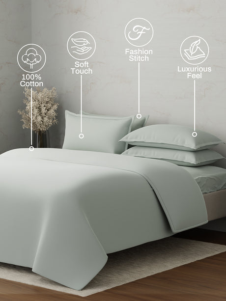 100% Cotton, 300 TC | King Size Bedding Set | 1 Bedsheet with 1 Duvet Cover & 4 Pillow Covers | Emblem Collection - Grey