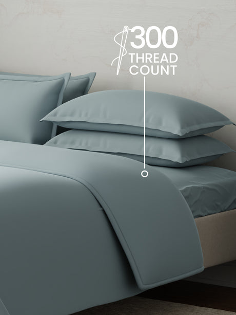 100% Cotton, 300 TC | King Size Bedding Set | 1 Bedsheet with 1 Duvet Cover & 4 Pillow Covers | Emblem Collection - Blue